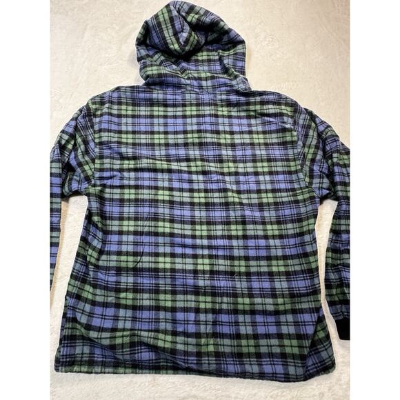 The Vermont Flannel Co Plaid Hooded Pullover Shirt Men’s Medium Blue Green Check - Picture 10 of 10